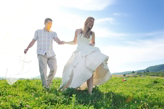 happy bride and groon outdoor photo