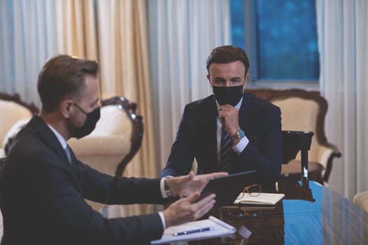 business people wearing crona virus protection face mask on meeting photo