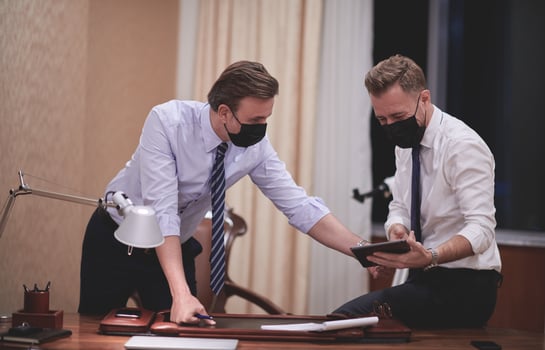 business people wearing crona virus protection face mask on meeting photo