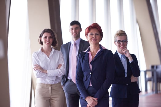 diverse business people group with redhair  woman in front photo