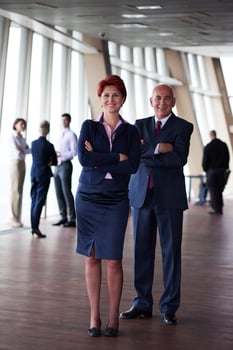 diverse business people group with redhair  woman in front photo