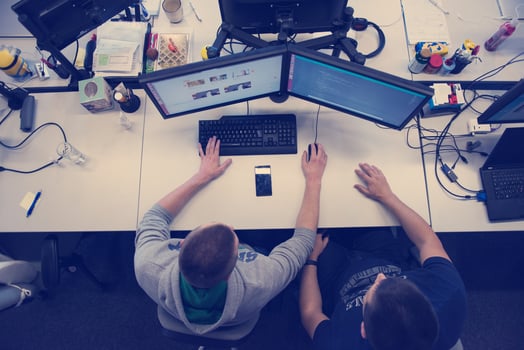 young programmers writing programming code top view photo