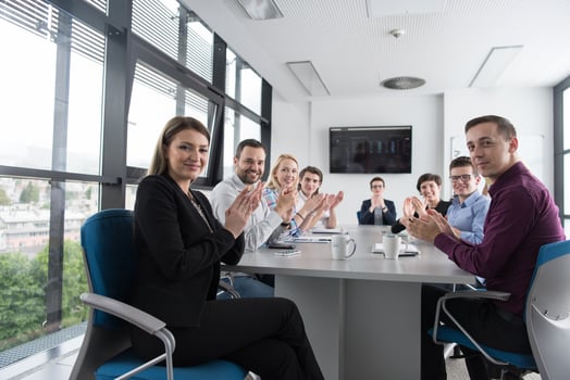Group of young people meeting in startup office photo