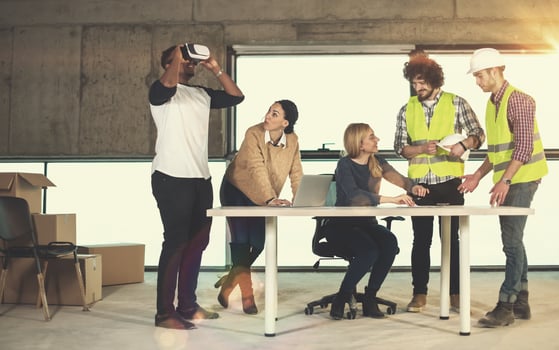 group of multiethnic business people on construction site photo