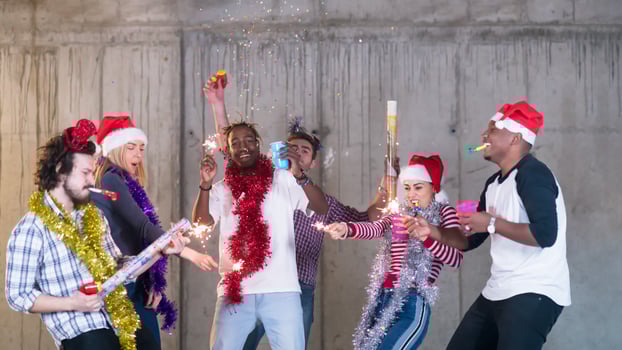 multiethnic group of casual business people having confetti party photo