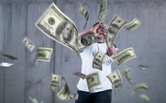 black businessman making the rain of money photo