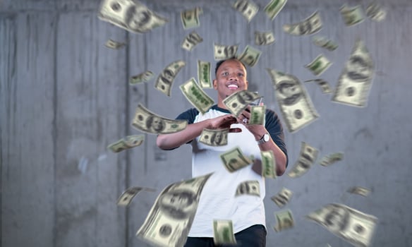 black businessman making the rain of money photo