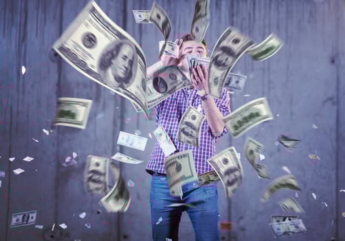 businessman making the rain of money photo