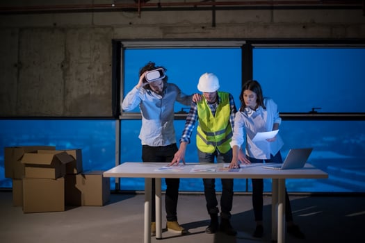 business people in group, architect and engineer on construction site photo