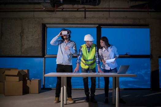 business people in group, architect and engineer on construction site photo