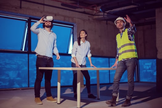 business people in group, architect and engineer on construction site photo