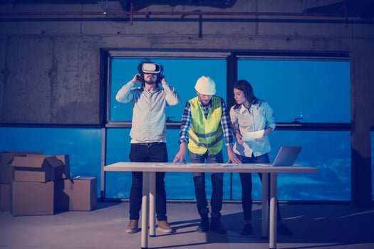 business people in group, architect and engineer on construction site photo