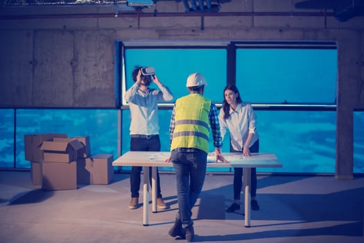 business people in group, architect and engineer on construction site photo