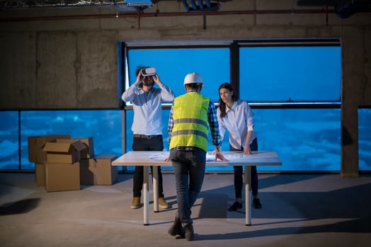 business people in group, architect and engineer on construction site photo