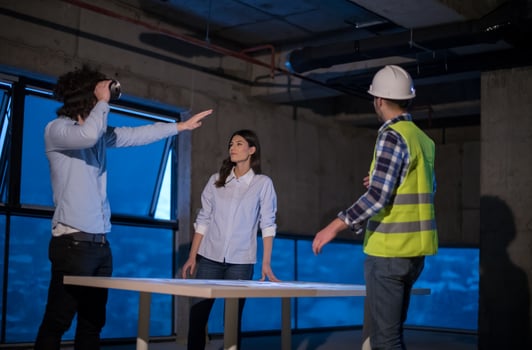 business people in group, architect and engineer on construction site photo