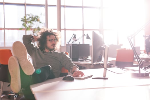 businessman sitting with legs on desk photo