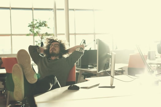 businessman sitting with legs on desk photo