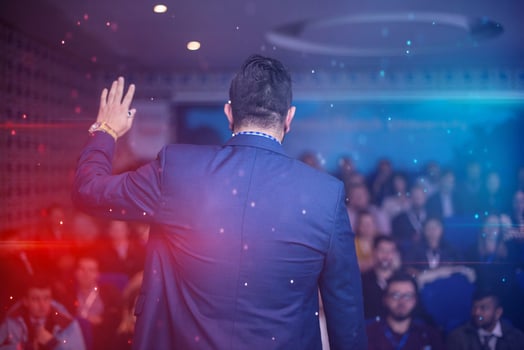 successful businessman giving presentations at conference room photo
