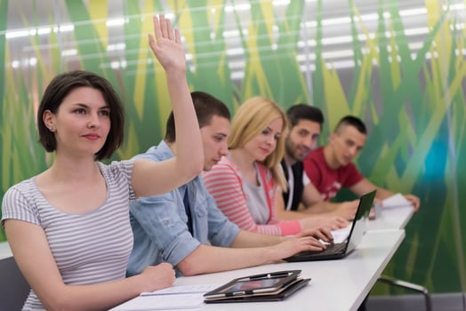 students group raise hands up photo