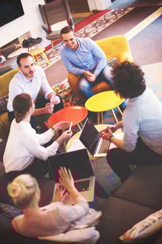 Startup Business Team At A Meeting at modern office building photo