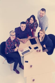 aerial view of business people group on meeting photo