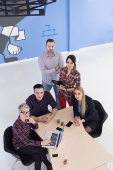 aerial view of business people group on meeting photo
