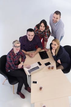 aerial view of business people group on meeting photo
