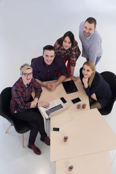 aerial view of business people group on meeting photo