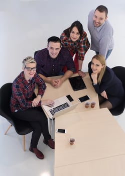 aerial view of business people group on meeting photo