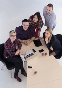 aerial view of business people group on meeting photo