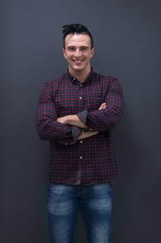 portrait of young startup business man in plaid shirt photo