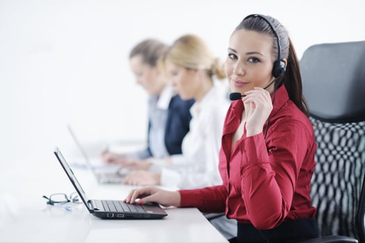 business woman group with headphones photo