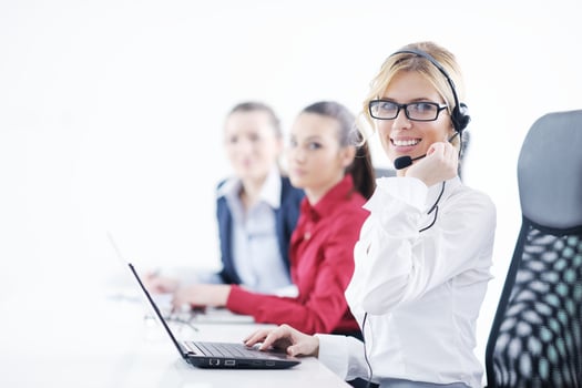 business woman group with headphones photo