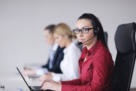 business woman group with headphones photo