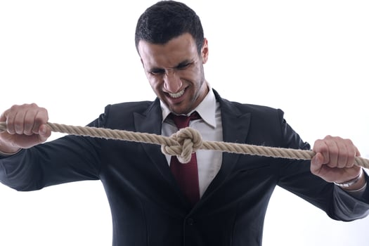 business man with rope isolated on white background photo