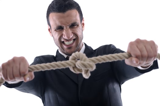 business man with rope isolated on white background photo