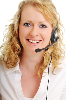 business blonde woman with headset photo