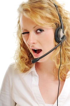 business blonde woman with headset photo