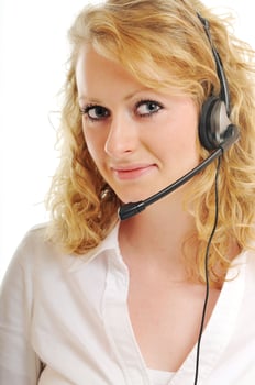 business blonde woman with headset photo