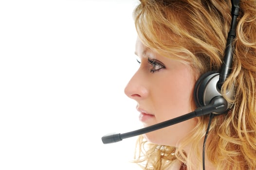 business blonde woman with headset photo