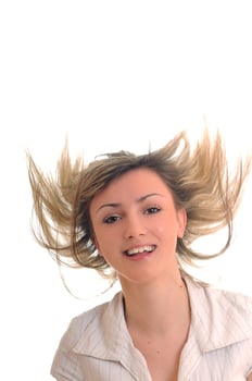 party woman isolated with wind in hair photo