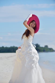 asian bride on beach photo