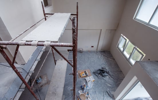 interior of construction site with scaffolding photo