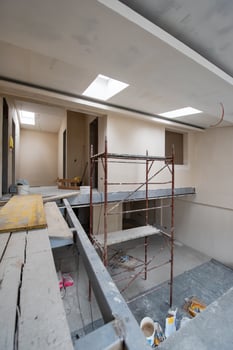 interior of construction site with scaffolding photo