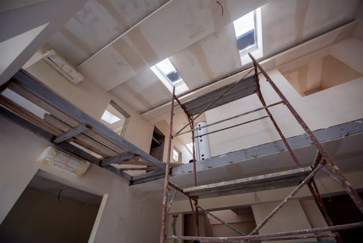interior of construction site with scaffolding photo