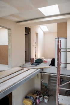 interior of construction site with scaffolding photo