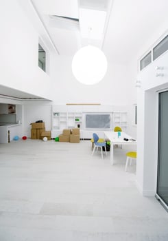 Interior of empty stylish modern open space two level apartment photo