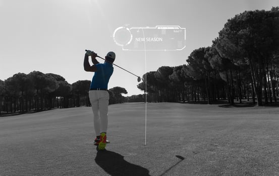 Pro golf player shot ball from sand bunker photo