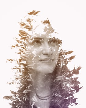 Double exposure of young beautyful girl photo