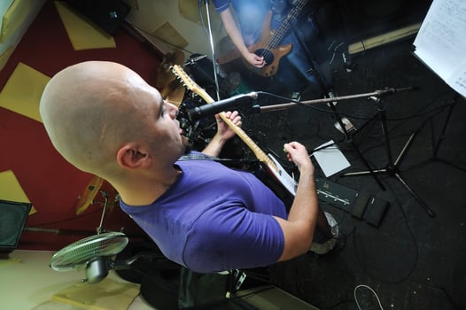 music band have training in garage photo